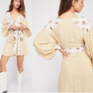 Free People Wonderland Mini Dress Ivory Cream Motif XS